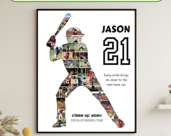 Custom Baseball Photo Collage Template Personalized Baseball Gifts Baseball Collage Gift for Men Boy Baseball Senior Night Poster
