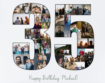 Custom 35th Birthday Photo Collage, Personalized 35th Picture Collage Template,  Editable Number Collage Birthday Gift, 35 Anniversary Gift