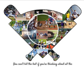Custom Baseball Photo Collage Template, Personalized Baseball Gifts, Sports Coach Birthday Gift, Baseball Team, Baseball Fan Gift Wall Decor