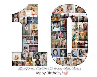 Custom 10th Birthday Photo Collage Template Personalized 10th Birthday Gift for Boy Girl Picture Collage Printable 10th Birthday Poster