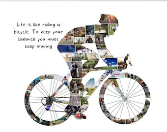 Personalized Cycling Photo CollageTemplate Custom Cycling Gifts for Men Bike Picture Collage Printable Photo Gifts For Women Bicycle Art