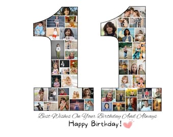 Custom 11th Birthday Photo Collage Template Personalized 11th Birthday Gift Picture Collage Printable Photo Gift for 11th Birthday Boy Girl
