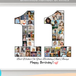 Modello di collage fotografico personalizzato per l'11° compleanno Modello di collage fotografico personalizzato per l'11° compleanno Modello di collage fotografico stampabile per l'11° compleanno Ragazzo Ragazza