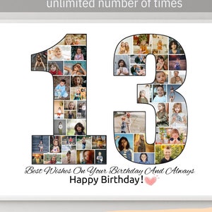 Custom 13th Birthday Photo Collage Template Personalized 13th Birthday Girl Boy Gift Picture Collage 13th Birthday Gift Party Decorations