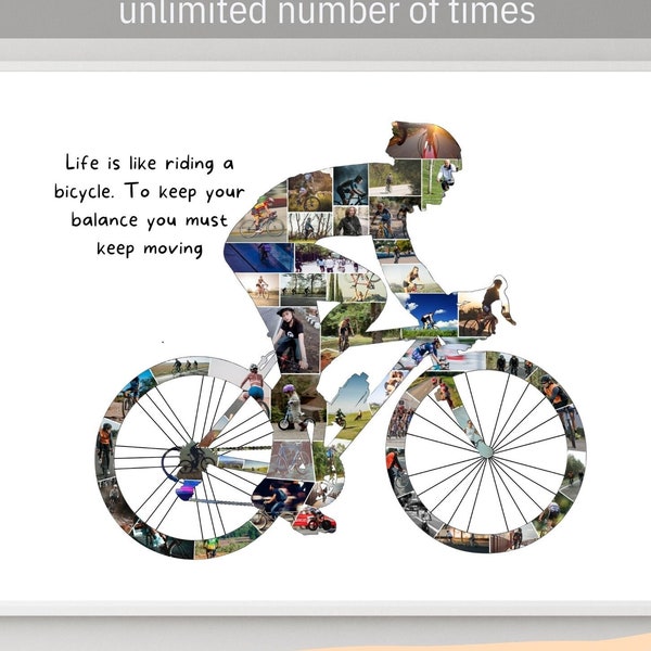 Personalized Cycling Photo CollageTemplate Custom Cycling Gifts for Men Bike Picture Collage Printable Photo Gifts For Women Bicycle Art