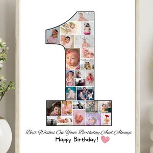 Collage fotografico personalizzato per il primo compleanno, modello di collage personalizzato per il primo compleanno, regalo per il primo anno di vita, foto per neonato, per bambina e bambino
