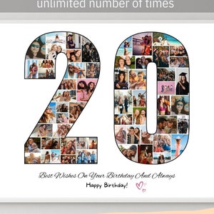 Custom 20th Birthday Photo Collage Template Personalized 20th Birthday Gift for Women Men Picture Collage Printable Gift for Son Daughter