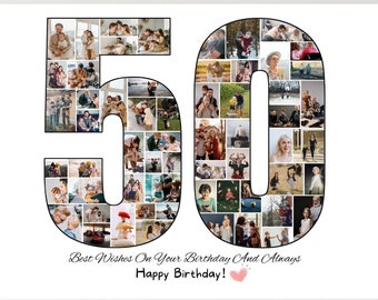 Custom 50th Birthday Photo Collage Template Personalized 50 Birthday Gift for Women Gift for Him Husband Photo Gifts for Mom Picture Collage