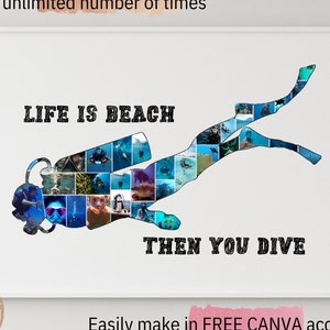 Scuba Diving Photo Collage, Scuba Diver Gift, Gifts For Diver, Dive Picture Collage Editable Template, Scuba Diver Custom Collage, For Him