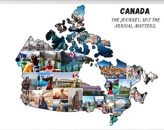 Custom Canada Map Photo Collage Template, Canada Travel Map Gift Keepsake, Printable 26 CanvaTemplate, Canada Wall Art, Landscape Photo Wall