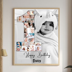 Benutzerdefinierte 27 Fotos Baby 1. Geburtstag Geschenk Erster Geburtstag Foto-Collage Ein Jahr altes Baby Geschenk von Mama Papa