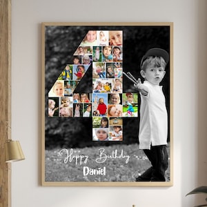 Cadeau personnalisé de 4e anniversaire pour fils et fille Poster personnalisé de quatrième anniversaire pour garçon fille, petit-fils et petite-fille, décoration murale
