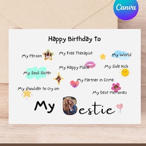 Plantilla de tarjeta de cumpleaños personalizada para mejor amiga, divertida tarjeta de felicitación imprimible para mejor amiga, tarjeta de cumpleaños para su mejor amiga, tarjeta para mujer