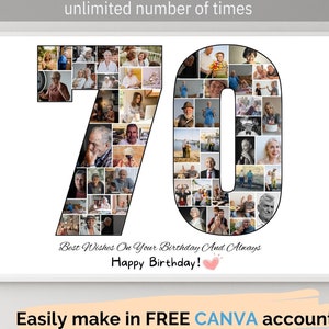 Benutzerdefinierte 70. Geburtstag Foto Collage Vorlage Personalisierte 70 Bild Collage 1954 Geburtstag Geschenk für Oma 70. Geburtstag