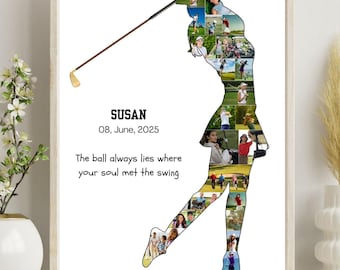 Custom Golf Women Photo Collage Template Personalized Golf Gifts for Mom Female Golfer Gift Picture Collage Printable Golf Wall Art