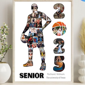 Custom Basketball Photo Collage Template Personalized Graduation Senior Night gift 2025 Gift for Graduate Basketball Player Senior Poster