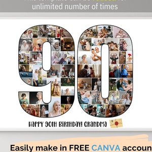 Benutzerdefinierte 90. Foto-Collage Vorlage Personalisierte 90 Geburtstag Poster Geschenk für Opa 90. Geburtstag Geschenk für Oma