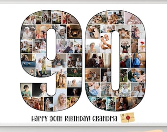 Custom 90th Photo Collage Template Personalized 90 Birthday Gift For Grandpa 90th Birthday Gift for Grandma Party Decoration Wall Decor