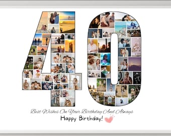 Custom 40th Birthday Photo Collage Template Personalized 40 Years Old Birthday Women Gift for Man Picture Collage Forty Birthday Printables