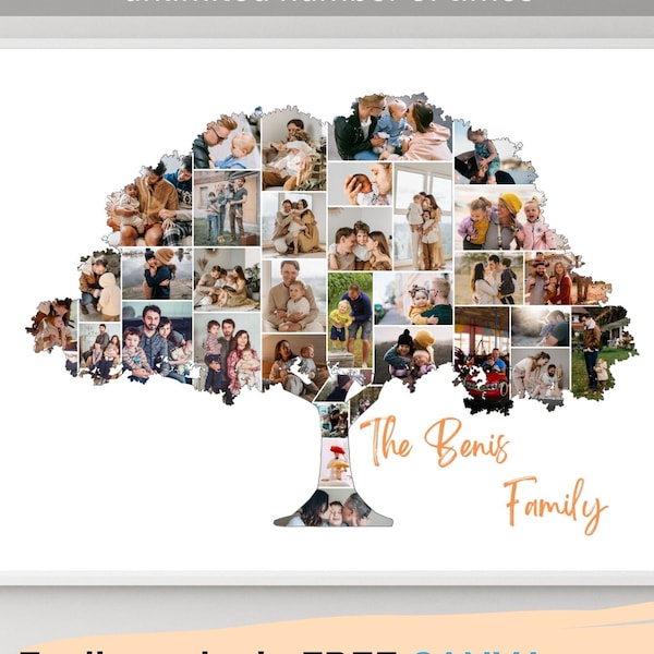 Custom Family Tree Collage Template Editable Personalized Family Tree Photo Frame Picture Collage Gift for Grandparents Birthday Printables