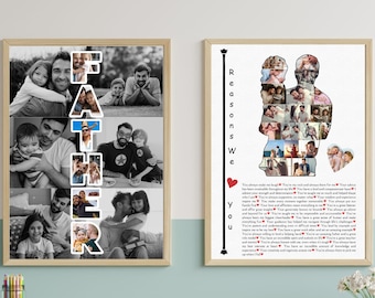 Set of 2 Custom FATHER Photo Collage Template Gift For Fathers Day Personalised Reasons We Love You Dad Printable Gift for Dad From Daughter