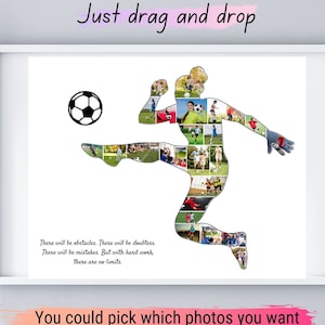 Custom Soccer Photo Collage Template Printable Picture Collage Football Woman Player Gifts For Girls Female Football Posters Prints