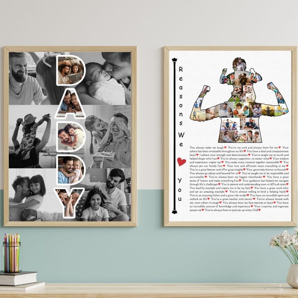 Set Of 2 Custom DADDY Photo Collage Template Personalised Reasons We Love You Daddy Digital Printable Gift For Fathers Day Dad And Son