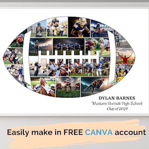 Regalo per giocatore di football americano Regalo per allenatore di football per lui Modello di collage fotografico personalizzato per football americano Modello di poster di football Canva