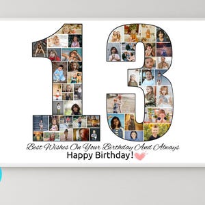 Custom 13th Birthday Photo Collage Template Personalized 13th Birthday Girl Boy Gift Picture Collage 13th Birthday Gift Party Decorations