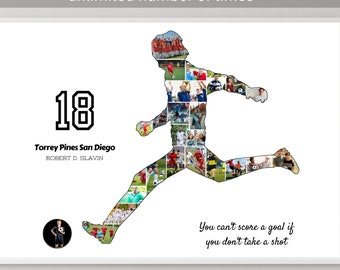 Aangepaste voetbalfoto's collage sjabloon gepersonaliseerd cadeau voor mannen voor jongens voetbal foto collage poster middelbare school voetbal jongens senior geschenken