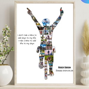 Personalized Cycling Photo Collage Template Custom Cycling Gifts for Men Bike Picture Collage Gift for Dad Cyclist Crossing Finish Line Art