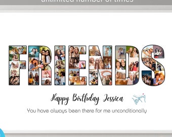 Modèle de collage photo personnalisé AMIS cadeau personnalisé pour un ami femmes hommes meilleure amie femme cadeaux d'anniversaire amitié collage de photos