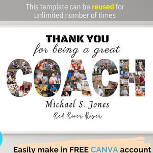 Personalized Thank You Coach Photo Collage Template Printable Photo Gift for Coach Football Baseball Appreciation Coach Gift Thanksgiving