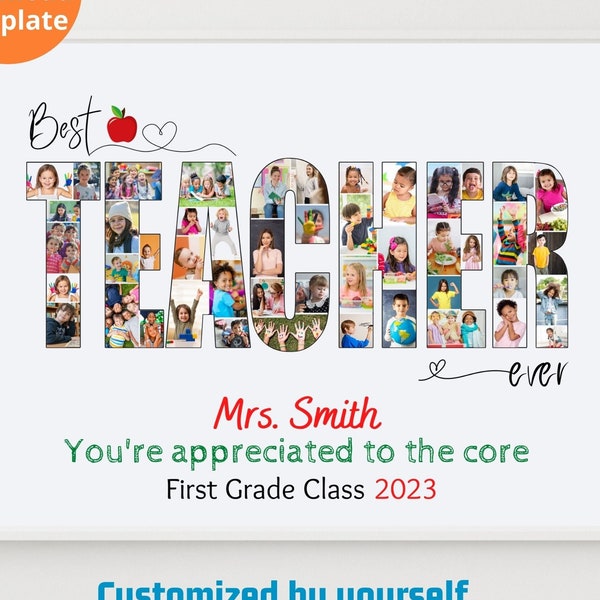 Gepersonaliseerde Apple Leraar Fotocollage Sjabloon Bewerkbare Leraar Waardering Cadeau Afdrukbaar Thanksgiving Cadeau van klasstudenten