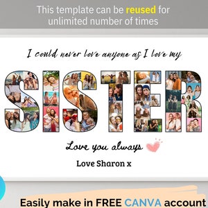 Custom Sister Photo Collage Template Personalized Gift for Sister Printable Photo Gift from Brother Sister Birthday Gift Sister Collage