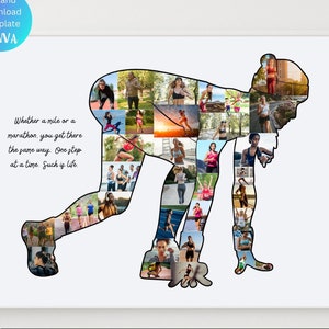 Personalized Woman Runner Photo Collage Template Custom Gift for Female Runners Gifts For Athletic Marathon Race Starting Position Art Print