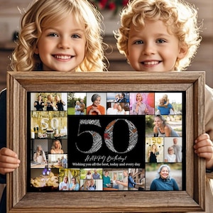 Custom 50th Birthday Picture Collage Template Personalized 50th Birthday Gift for Women Gift for Man Picture Collage Word Art Printables