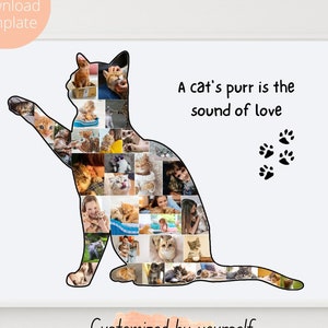 Custom Cat Photo Collage Template, Printable Cat Lovers Gift Ideas, Pet Owners Gifts, 33 Pictures Template, Cat Death Pet Loss Memory