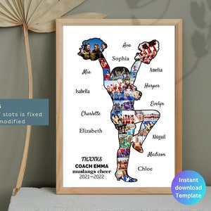 Custom Cheerleader Photo Collage Template Personalized Cheerleading Girl Printable Cheer Coach GIft High School Cheer Game Senior Night