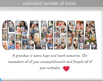 Custom Grandma Photo Collage Template, Printable Picture Collage Gift for Grandma Personalized Gram Gifts Mother’s Day Gift for Grandmother