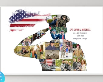 Persoanlized Military Collage Template Custom Military Retirement Gift Soldier Picture Collage Template Army Wall Art Gift for Veterans Day