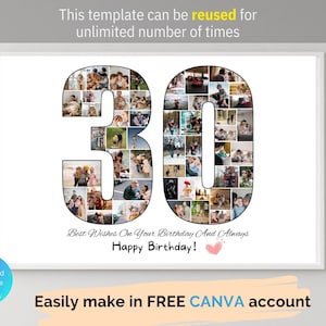 Custom 30th Birthday Photo Collage Template Personalized 30th Birthday Gift for Her Gift for Girlfriend Wife 30 Year Old Gift for Boyfriend