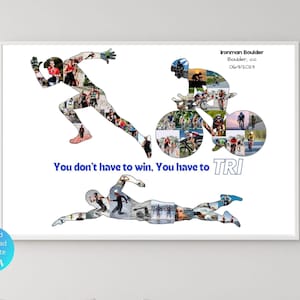 Personalized Triathlon Photo Collage Template Custom Triathlon Gift Swimming Running Cycling Poster Swim Bike Run Decor Ironman Art Print