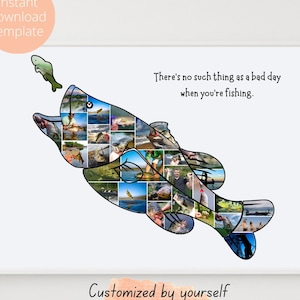 Custom Bass Fish Photo Collage Template, 30 Pictures Collage, Fishing Poster, Fishing Gifts For Men Dad, Housewarming Gift, Christmas Gifts