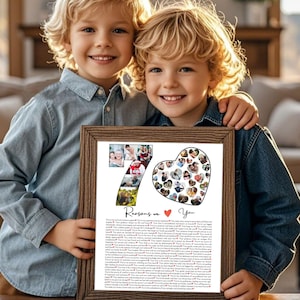 Modello modificabile personalizzato 70 motivi per cui ti amiamo Regalo per il 70° compleanno del nonno Collage fotografico personalizzato 70 cose sul papà Regalo digitale a forma di cuore