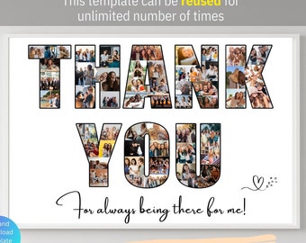 Custom Thank You Photo Collage Personalized Editable Template Gift for Coach Teacher Friends Family Boss Co-workers Neighbor Step-Father Mom