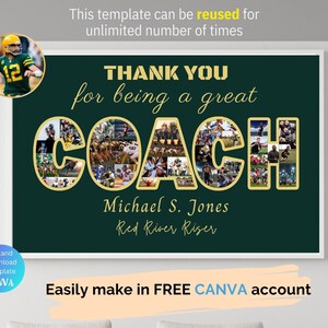 Custom Thank You Coach Photo Collage Editable Template Basketball Baseball Coach Gift Football Coach Appreciation Gift End of Season Present