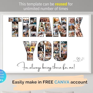 Custom Thank You Photo Collage Personalized Editable Template Gift for Coach Teacher Friends Family Boss Co-workers Neighbor Step-Father Mom