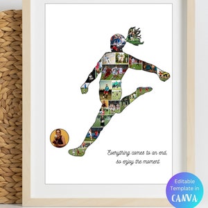 Custom Football Photo Collage Template Personalized Gifts For Soccer Women Players Printable  Pictures Collage Soccer Gift for Senior Player