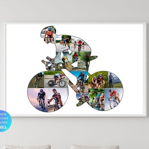 Personalized Cycling Photo Collage Template Custom Cycling Gifts for Men Bicycle Picture Collage Printable Photo Gifts For Husband Bike Art